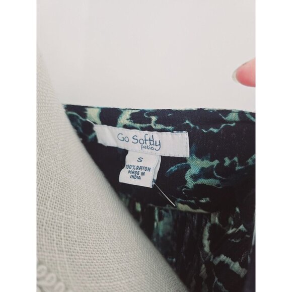 Go Softly Patio Blue Floral Henley Midi Lounge Mumu Relaxed Flowy Dress S - Picture 3 of 8